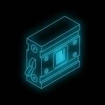 Glowing neon linear actuator with toggle switch and signal display Stock Illustration