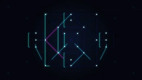 Glowing neon lines abstract pattern forming hexagon motion graphic loop, da.. Stock Footage 345626810