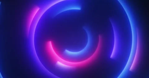 Glowing neon lines in circle shape, bright neon lamps, beautiful lights Stock Footage 305170462