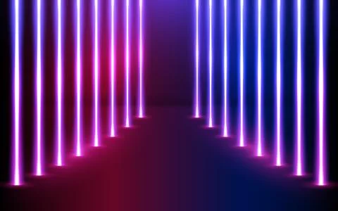 Glowing neon lines direction in perspective. Glowing futuristic lighting. P.. Stock Illustration