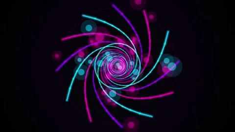 Glowing neon lines form a rotating spiral vortex in a seamless loop Stock Footage 343324666