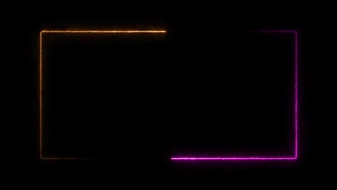 Glowing neon lines rectangle sign in purple and orange with dark background 4 Stock Footage 308930708