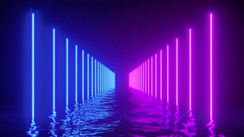 Glowing neon lines with reflections in water surface Stock Footage 224250939