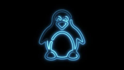 Glowing neon linux icon isolated on black background. HD Video motion graph.. Video stock 304167927
