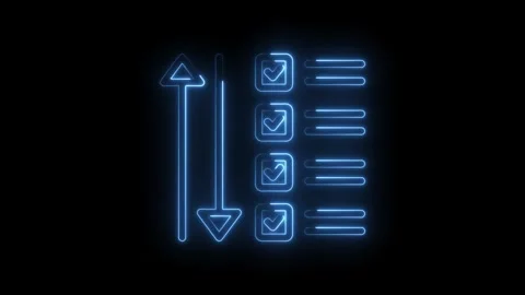 Glowing neon list sorting options with checklist box selection,algorithm and Stock Footage 330778224