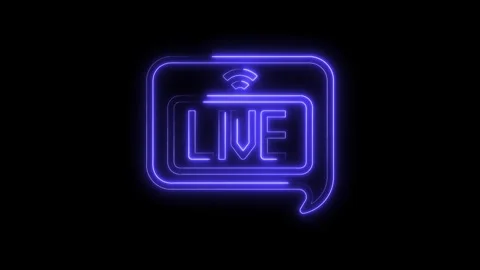 Glowing neon live stream notification bubble on black background for social Video stock 322971509