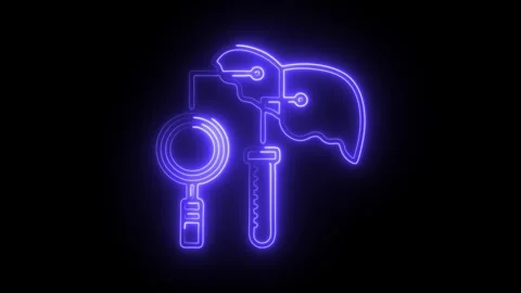 Glowing neon liver function test icon isolated on black background. HD Vide.. Stock Footage 314641615