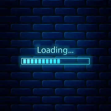 Glowing neon Loading icon isolated on brick wall background. Progress bar icon Stock Illustration