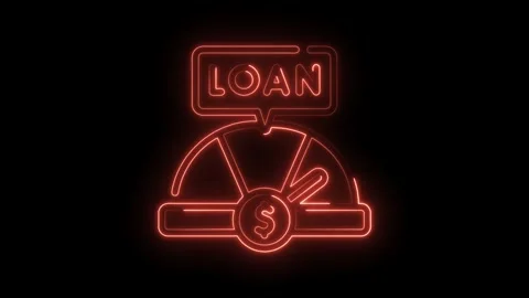 Glowing neon loan approval concept with dollar coin and rate scale on black Stock Footage 330770525