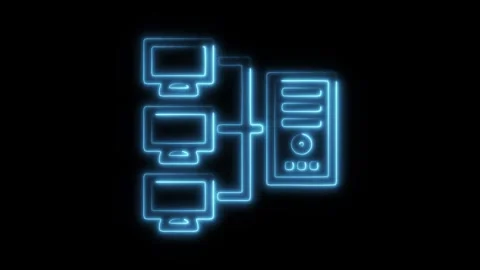 Glowing neon local area network icon isolated on black background. HD Video.. Stock Footage 304171987