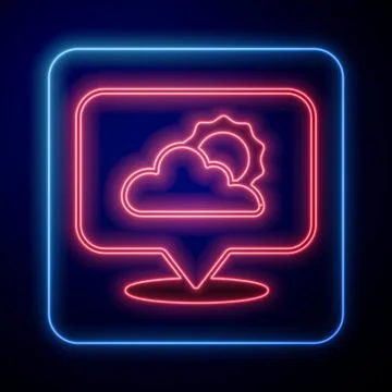 Glowing neon Location cloud icon isolated on black background. Vector Stock Illustration