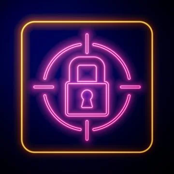 Glowing neon Lock icon isolated on black background. Padlock sign. Security 스톡 일러스트
