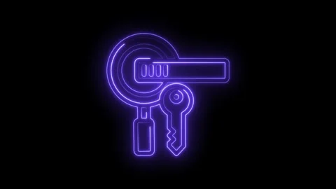 Glowing Neon Lock Key Icon Security Access Concept Digital Abstract Background Stock Footage 333959183