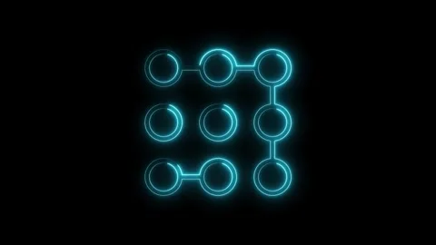 Glowing neon lock pattern animation on black background security encryption.. Stock Footage 314540992