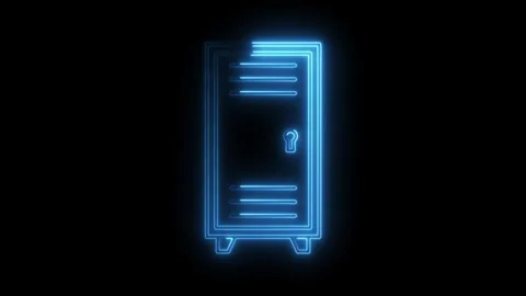 Glowing neon locker animation on black background for security or school co.. Stock Footage 308901375