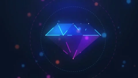 Glowing Neon Low Poly Diamond Hologram in Futuristic HUD Rings Stock-Footage 347777345