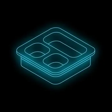 Glowing neon lunch box icon on a black background Stock Illustration