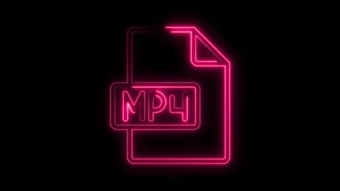 Glowing neon M P4 file format icon symbol vibrant pink light on black backg.. Stock Footage 314553964