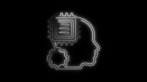 Glowing neon machine learning icon isolated on black background. HD Video m.. Stock Footage 304141660