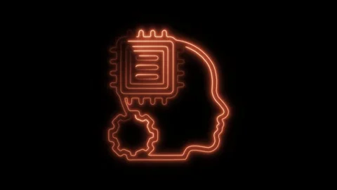 Glowing neon machine learning icon isolated on black background. HD Video m.. Stock Footage 304141715