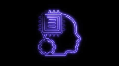 Glowing neon machine learning icon isolated on black background. HD Video m.. Stock Footage 304141740
