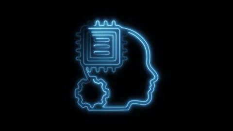 Glowing neon machine learning icon isolated on black background. HD Video m.. Stock Footage 304141742
