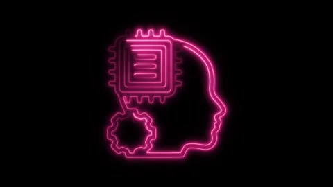 Glowing neon machine learning icon isolated on black background. HD Video m.. Stock Footage 304141756