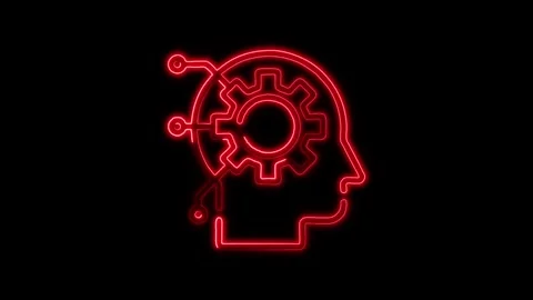 Glowing neon Machine Learning icon isolated on black background. HD Video m.. Stock Footage 316237691