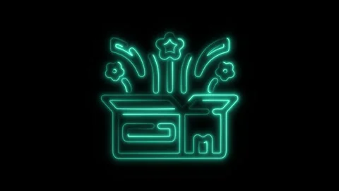 Glowing neon magic box icon isolated on black background. HD Video motion g.. Stock Footage 304143443