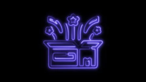 Glowing neon magic box icon isolated on black background. HD Video motion g.. Stock Footage 304143541
