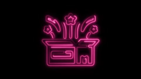 Glowing neon magic box icon isolated on black background. HD Video motion g.. Stock Footage 304143556