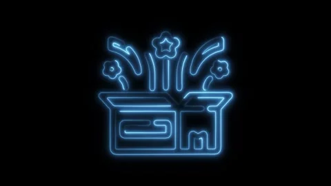Glowing neon magic box icon isolated on black background. HD Video motion g.. Stock Footage 304143745