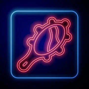 Glowing neon Magic hand mirror icon isolated on black background.  Vector Stock Illustration