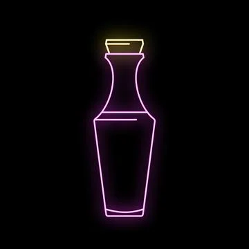 Glowing neon magic potion bottle elixir icon Stock Illustration
