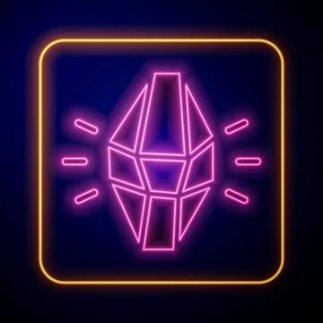 Glowing neon Magic stone icon isolated on black background. Fantasy crystal Illustrazione stock