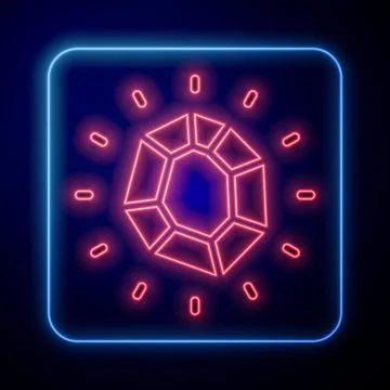 Glowing neon Magic stone icon isolated on black background. Fantasy crystal.. 스톡 일러스트
