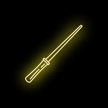 Glowing neon magic wand icon casting spell Illustration