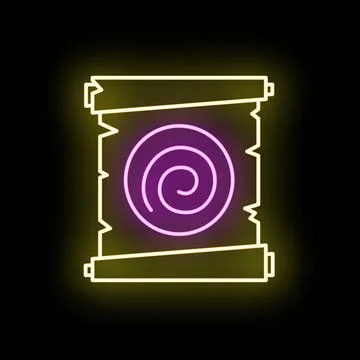 Glowing neon magical scroll with spiral symbol Stock Illustration