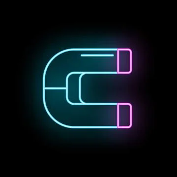 Glowing neon magnet icon symbolizing attraction and connection Stock Illustration