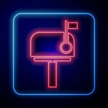 Glowing neon Mail box icon isolated on blue background. Mailbox icon. Mail Stock Illustration