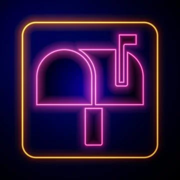 Glowing neon Mail box icon isolated on black background. Mailbox icon. Mail p Stock Illustration
