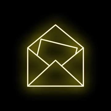 Glowing neon mail envelope with letter on black Stock Illustration