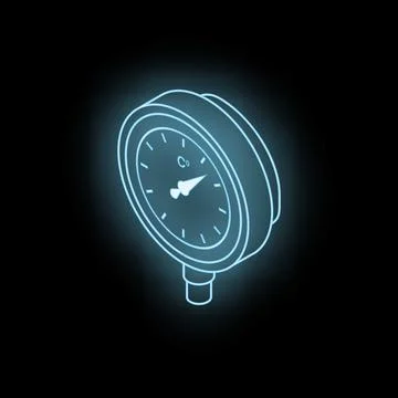 Glowing neon manometer measuring carbon monoxide levels on black background Stock Illustration