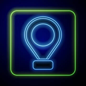 Glowing neon Map pin icon isolated on blue background. Navigation, pointer,.. Stock Illustration