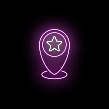 Glowing neon map pin with star icon 스톡 일러스트