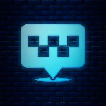 Glowing neon Map pointer with taxi icon isolated on brick wall background イラスト素材