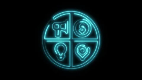Glowing neon marketing-mix icon isolated on black background. HD Video moti.. Stockbeeldmateriaal 304156653