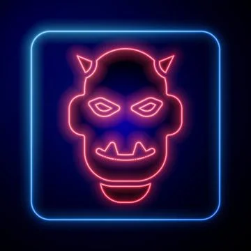 Glowing neon Mask of the devil with horns icon isolated on black background Stock Illustration