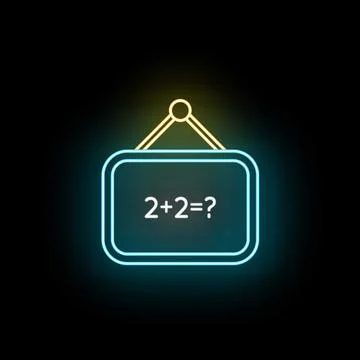 Glowing neon math equation on school blackboard icon Illustrazione stock
