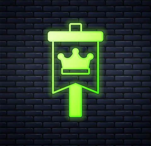 Glowing neon Medieval flag icon isolated on brick wall background. Country イラスト素材
